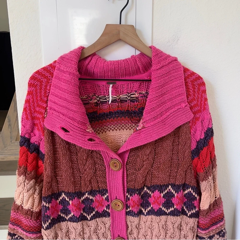 Free People Argyle Smile Cardigan in Pink